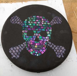 mosaic skull stepping stone